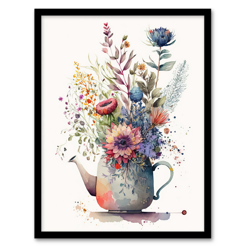 Quirky Wildflower Bouquet In Tea Pot Vase - Single Picture Frame Print