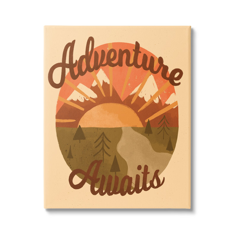 «Adventure Awaits Mountain Sunrise Scenery Calligraphy» par Emmakisstina - impression, Toile tendue, L 16 po x H 20 po