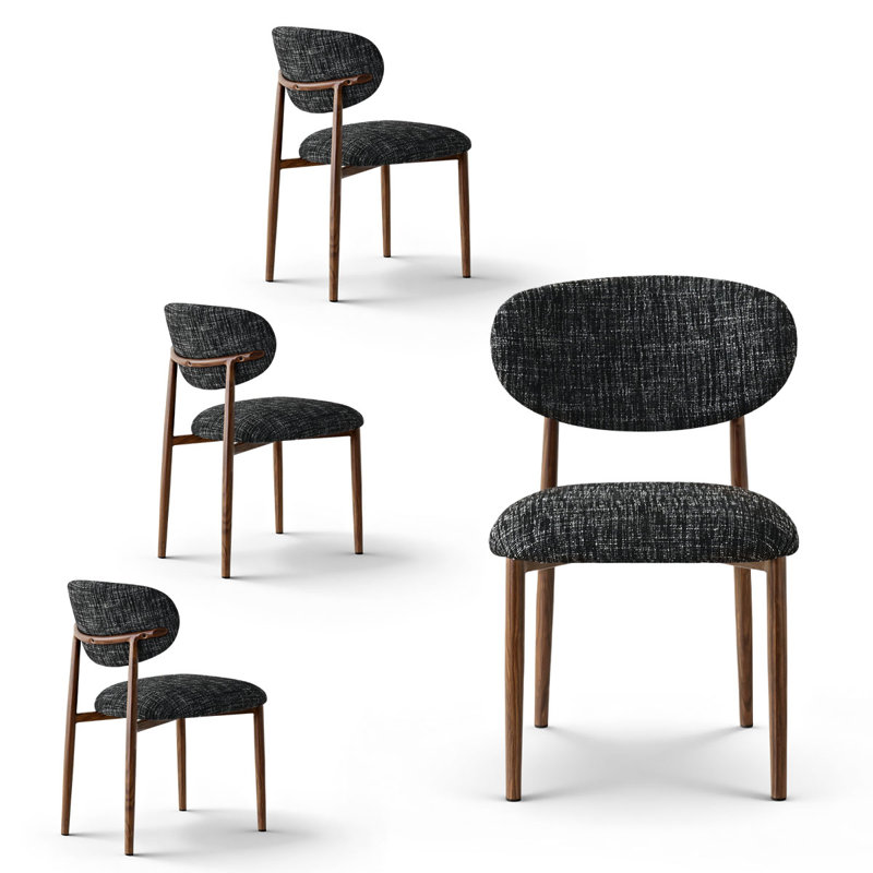 Chaises de salle à manger rembourrées de style Mid-Century avec pieds en métal grain de bois, Noir