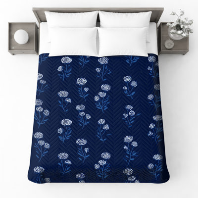 Couvre-lit matelassé à motif floral bleu toutes tailles