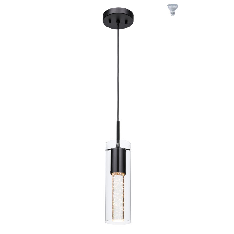 1 Light Mini Pendant Lights With Glass And Bubble Crystal, Modern Hanging With Led Bulb, Matte Black