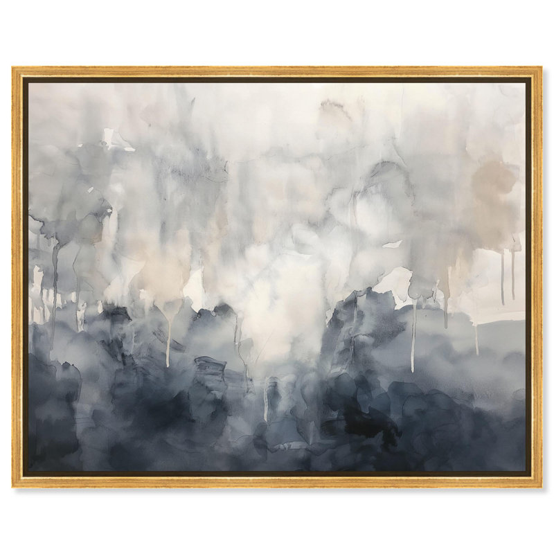 «Mute Ocean Hues», aquarelle abstraite par Art Remedy, Cadre flottant doré, H 37 po x l 46 po
