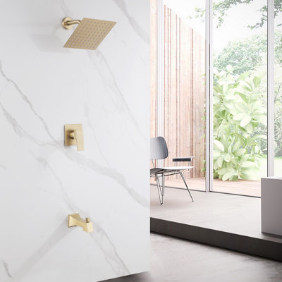 Système de douche mural à pression équilibrée moderne avec bec de baignoire et robinet de douche en laiton massif avec pomme de douche pivotante Modern