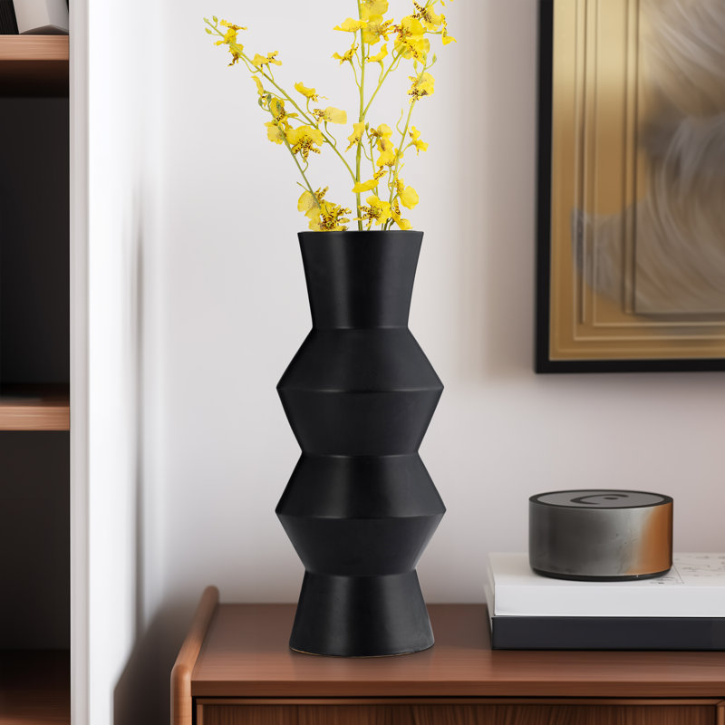 Keya Handmade Ceramic Table Vase, 17" H x 7" W x 7" D, Black
