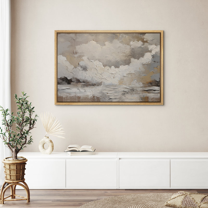 «Neutral White Cloudscape Abstract Landscape Wall Decor for Living Room encadrée, reproduction d'art sur toile encadrée dans la chambre principale