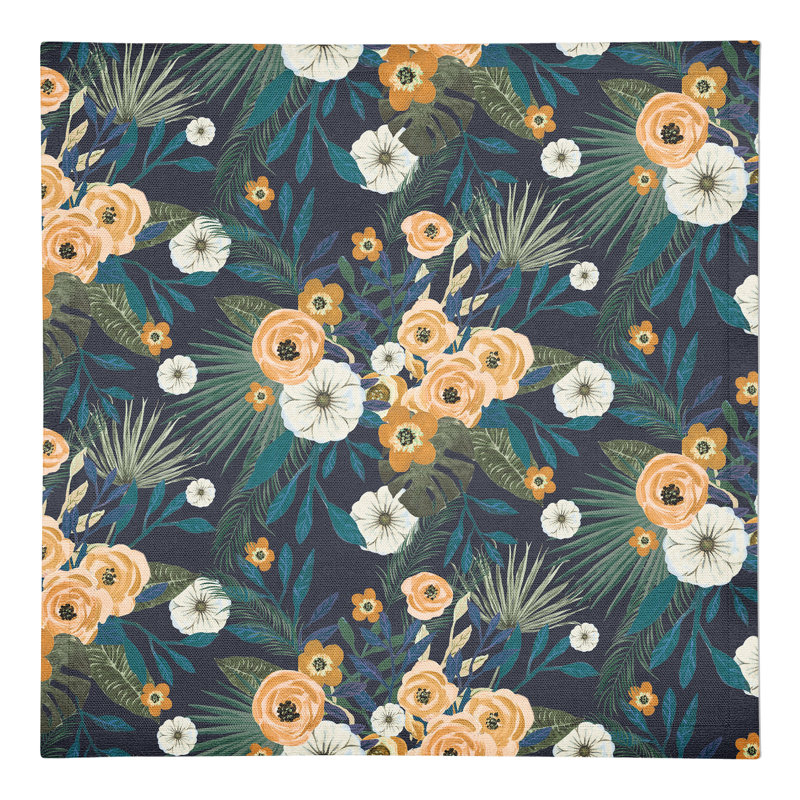 Gannaway Cotton Floral Square Napkin, Blue