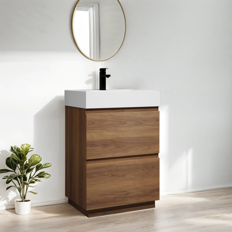 24"Bathroom Vanity Resin Sink with Double drawer, Brown 