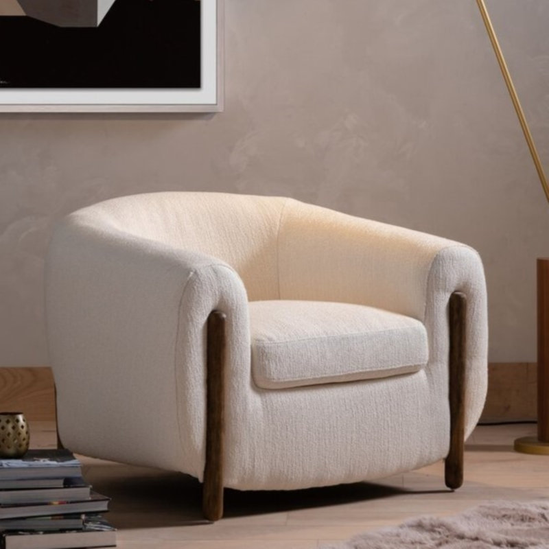 Lyla 38" W Polyester Blend Barrel Chair, Kerbey Ivory