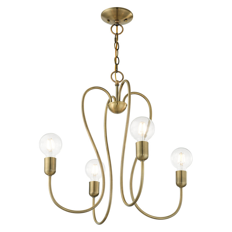 Rocha 4 - Light Steel Dimmable Classic / Traditional Chandelier, Antique Brass