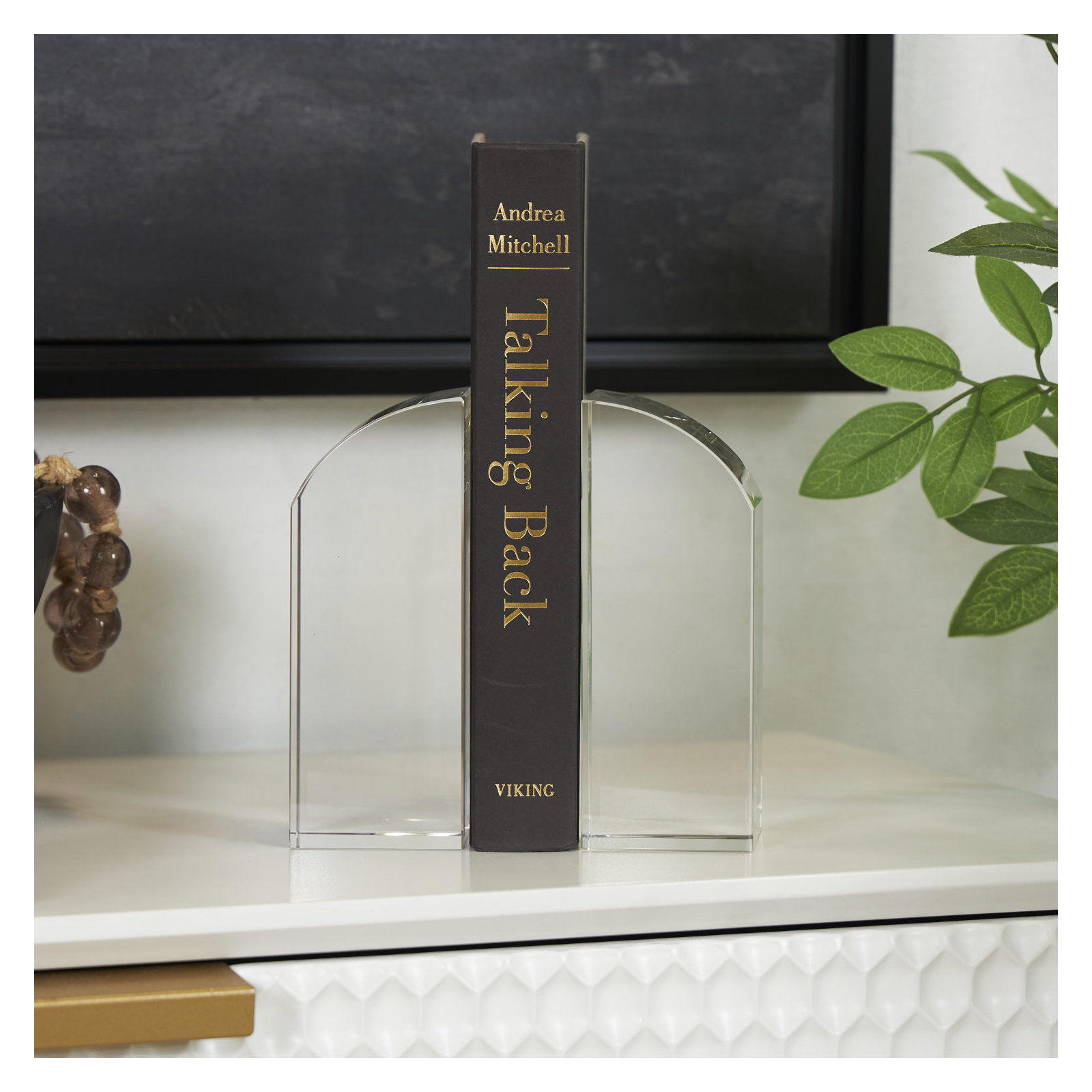 Sandrine Glass Arched Non-Skid Bookends, 6.2" H x 2.15" W x 2.3" D