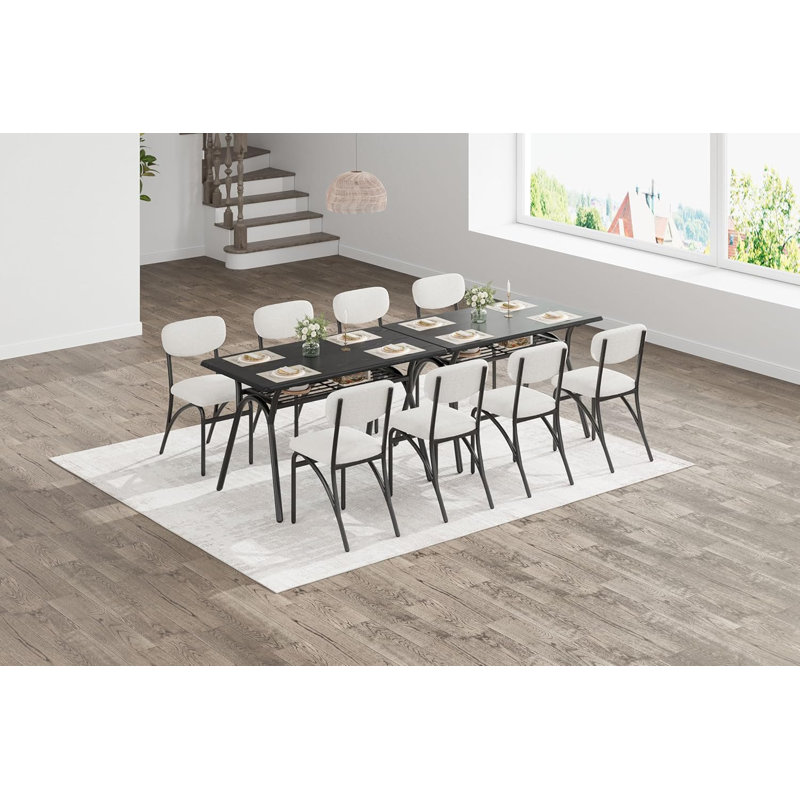 Marble-Look Rectangular Dining Table Set with 4 Boucle Upholstered Chairs – Kitchen & Small Space Dining Set for Apartments