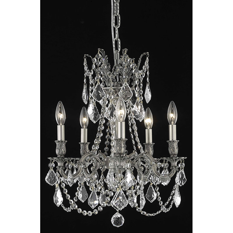 Lustre classique / traditionnel à 5 lumières de style bougie avec détails en cristal Ashmin, Teck doré (fumé) / coupe royale