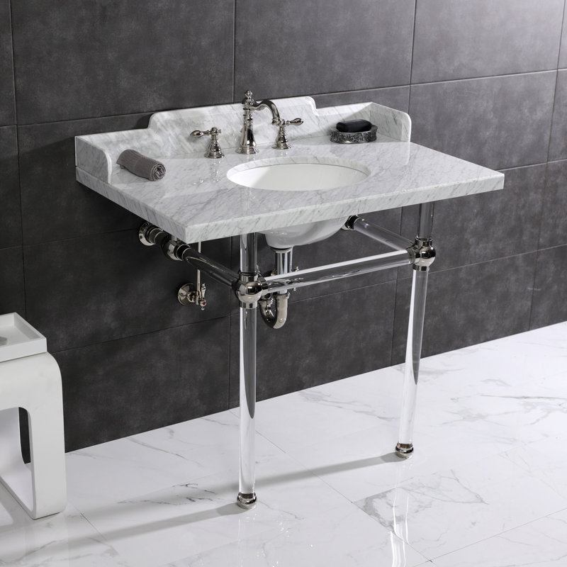 Lavabo console en marbre de Carrare de 36 po avec pattes en acrylique Kingston LMS3630MA8 Kingston Brass, blanc marbre / nickel brossé