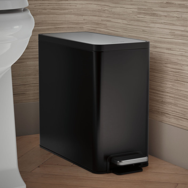 Poubelle de salle de bain 2,5 pouces avec couvercle à fermeture silencieuse, Acier inoxydable noir