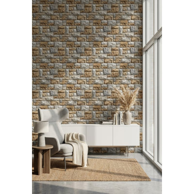 Stone Wallpaper Beige Rustic Decorative Mural