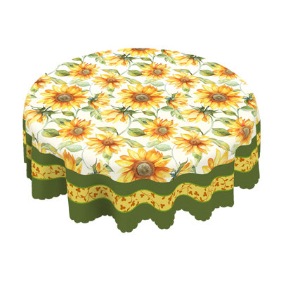Yellow Sunflower Pattern Design Machine-Washable Polyester Tablecloth