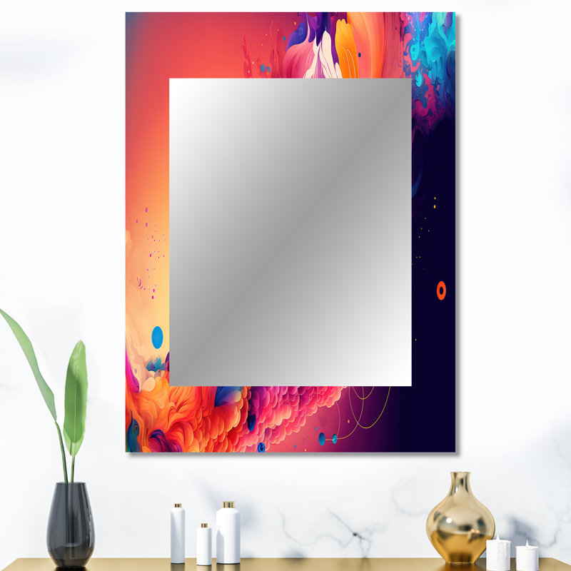 «Vibrant Color Explosion II», grand miroir mural en spirale abstraite, miroir unique rose, impression d'art en métal