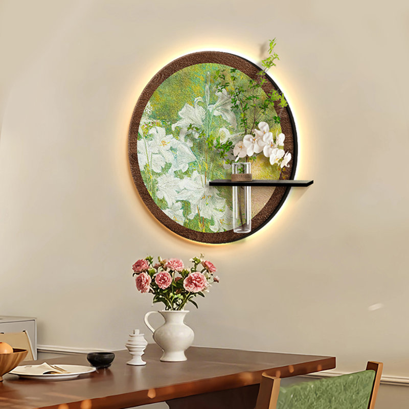 Art mural brun et vert rond en grès, H 19,69 po x l 20,87 po