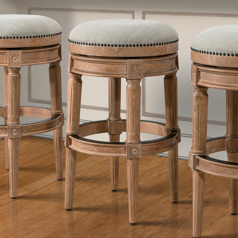 Mehar Swivel Backless Bar & Counter Stool, Bar Stool (31'' Seat Height), 3, Weathered Natural