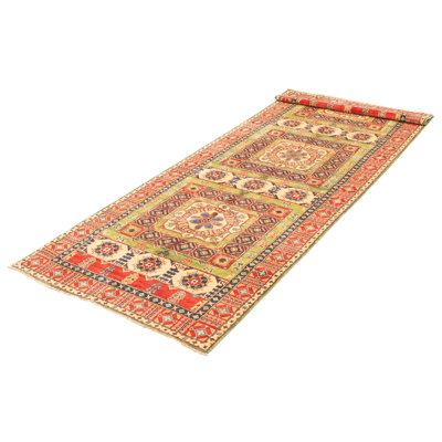Tapis de couloir rouge en laine noué à la main de conception unique 5 pi x 19 pi 4 po Heddy