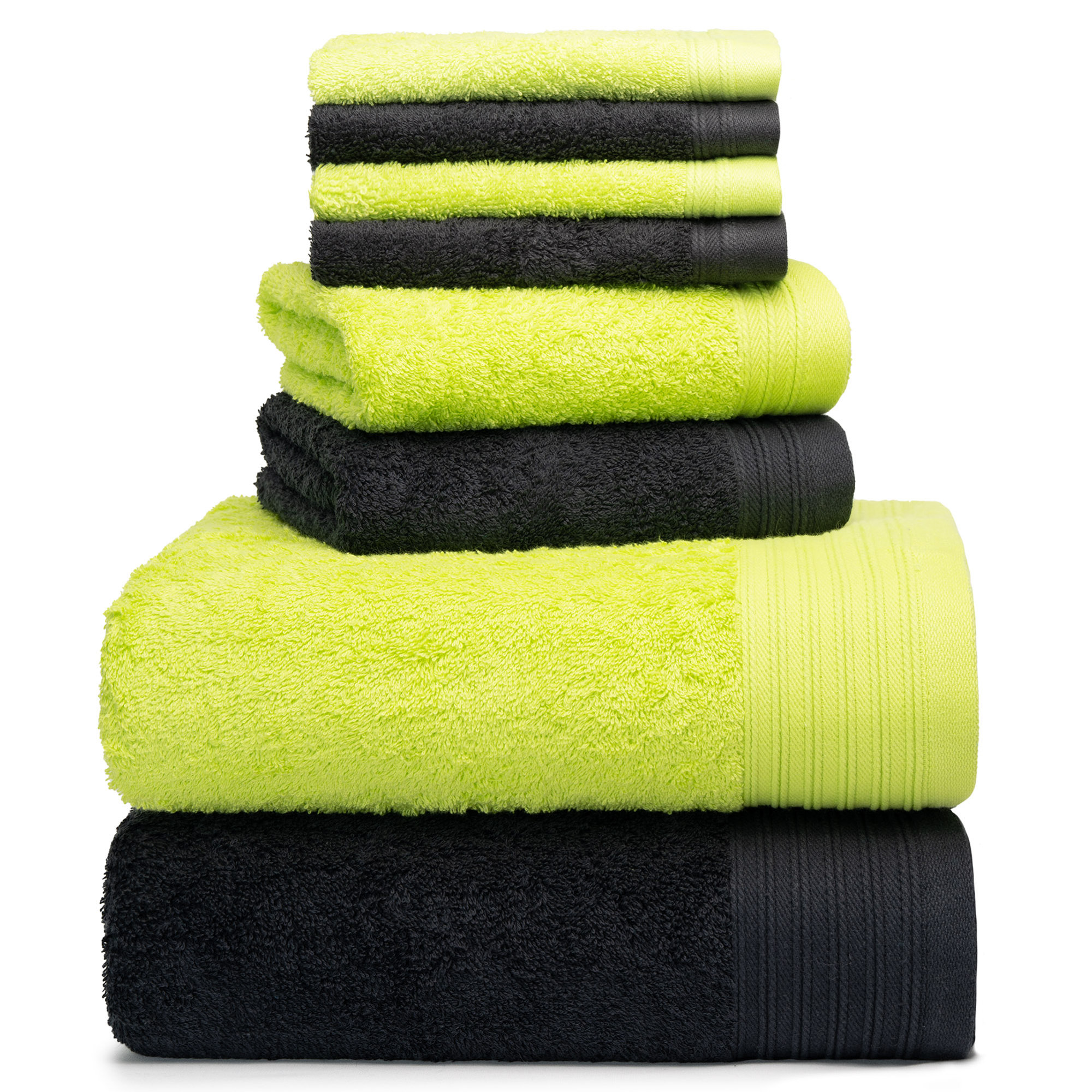 Doncia 8 Piece 100% Cotton Towel Set, Black/Apple Green