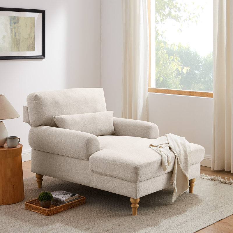 Davene Upholstered Chaise Lounge with Adjustable Backrest, White Polyester Blend
