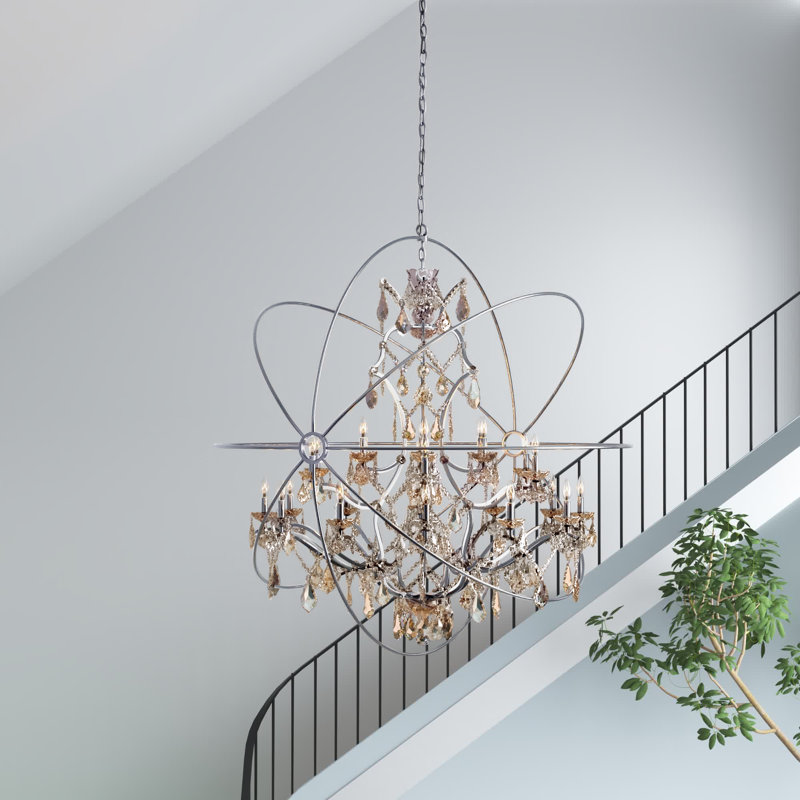 Svante 25 - Light Dimmable Globe Chandelier, Golden Teak (Smoky), Polished Nickel