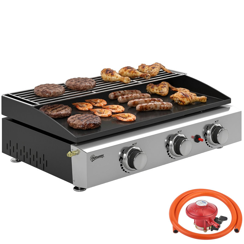 Outsunny 3 Burner Grill Griddle Portable Gas Plancha 7.5 kW Black