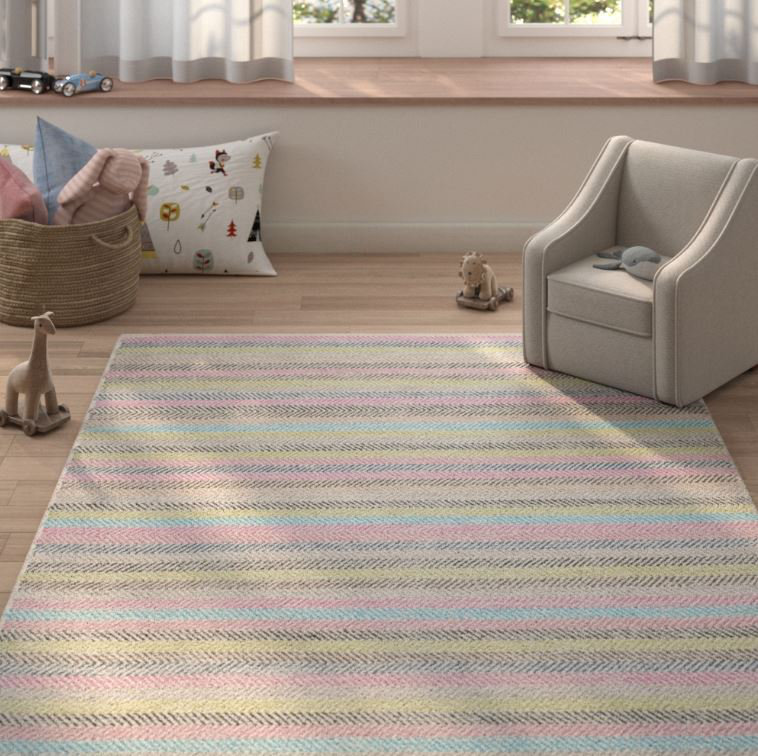 Sardis Hand Woven Cotton Striped Rug, Rectangle 5' x 8'