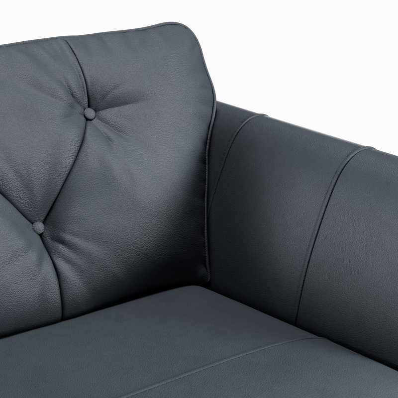 Marylin Leather Armchair, Navy, Dark Wood