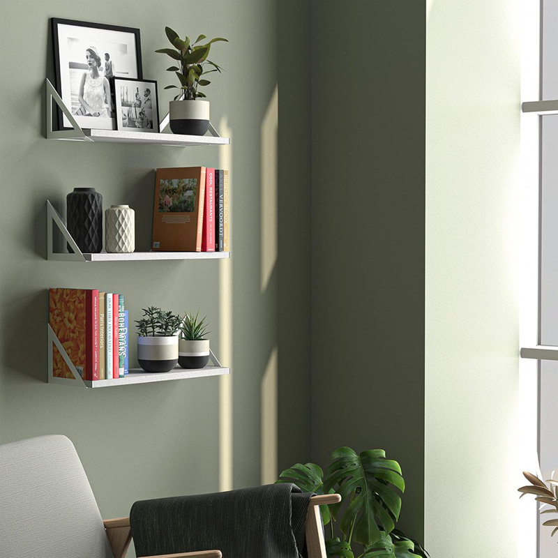 Ensemble de 3 tablettes murales en bois avec supports blancs Latitude Run®