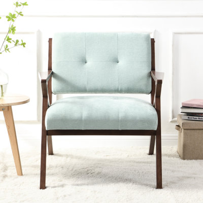 Fauteuil d'appoint de style Mid-Century moderne, 30 po avec assise souple, structure en bois massif et accoudoirs inclinés, pour le salon, la chambre à coucher, le bureau, le revêtement, le rembourrage moelleux