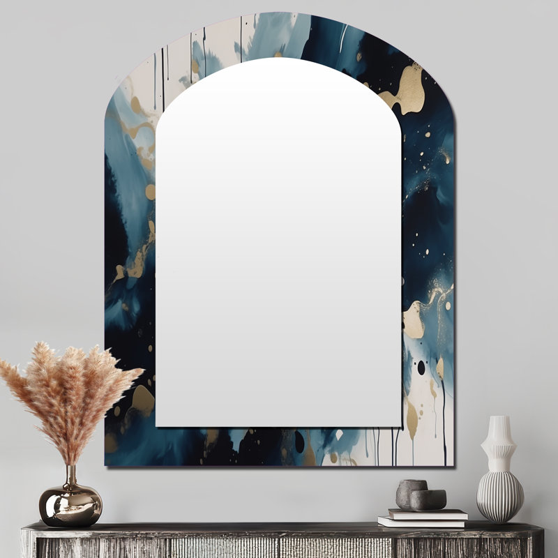 Miroir mural arqué liquide bleu et doré, 43 po x 33 po