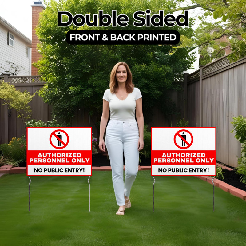 Authorized Personnel Only – No Public Entry! Yard Sign by DC | 24"x18" Double Sided Trade Show Garden Sign with 13” Metal Stakes | Waterproof Signs for Lawn, Patio, Sidewalk & House | Set of 2