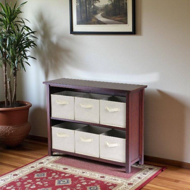 Étagère moderne en bois Verona au fini noyer / beige, H 30 po x l 38,98 po x P 12,99 po, Noyer / beige