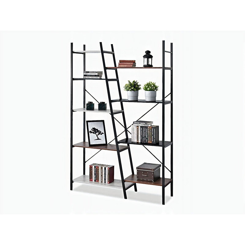 Dawnelle 188cm H x 121cm W Steel Bookcase, Brown, Black