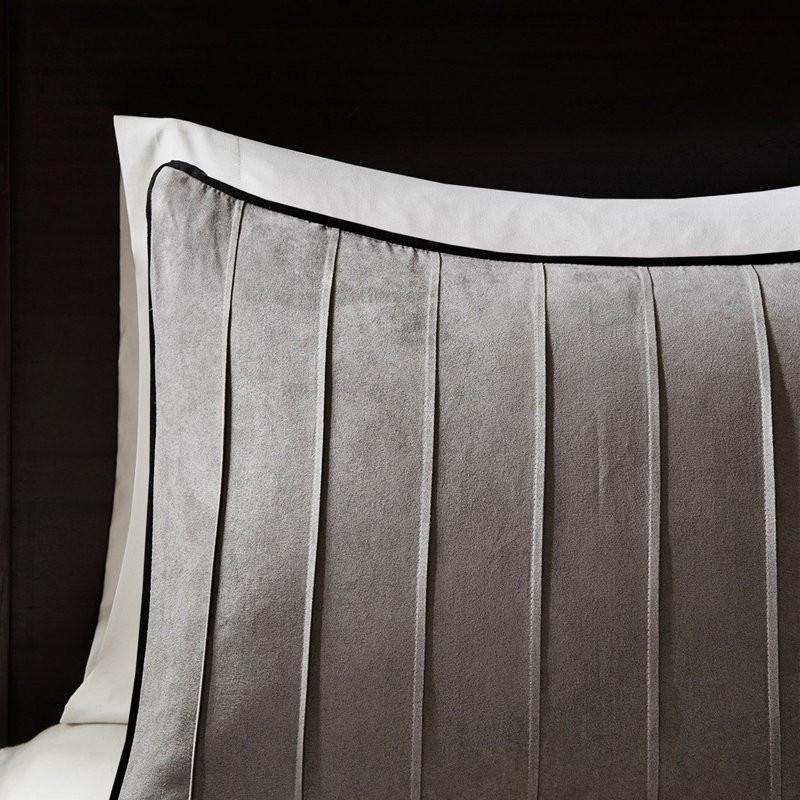 Ensemble d'édredon très grand en faux suède gris - lit de 7 pièces charmant et doux, Gris / Noir