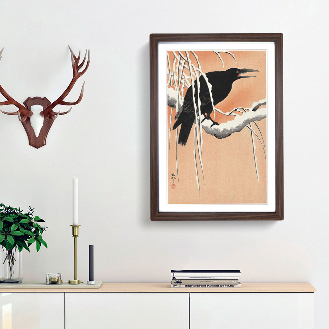 Crow on a Snowy Branch by Ohara Koson - Framed Print