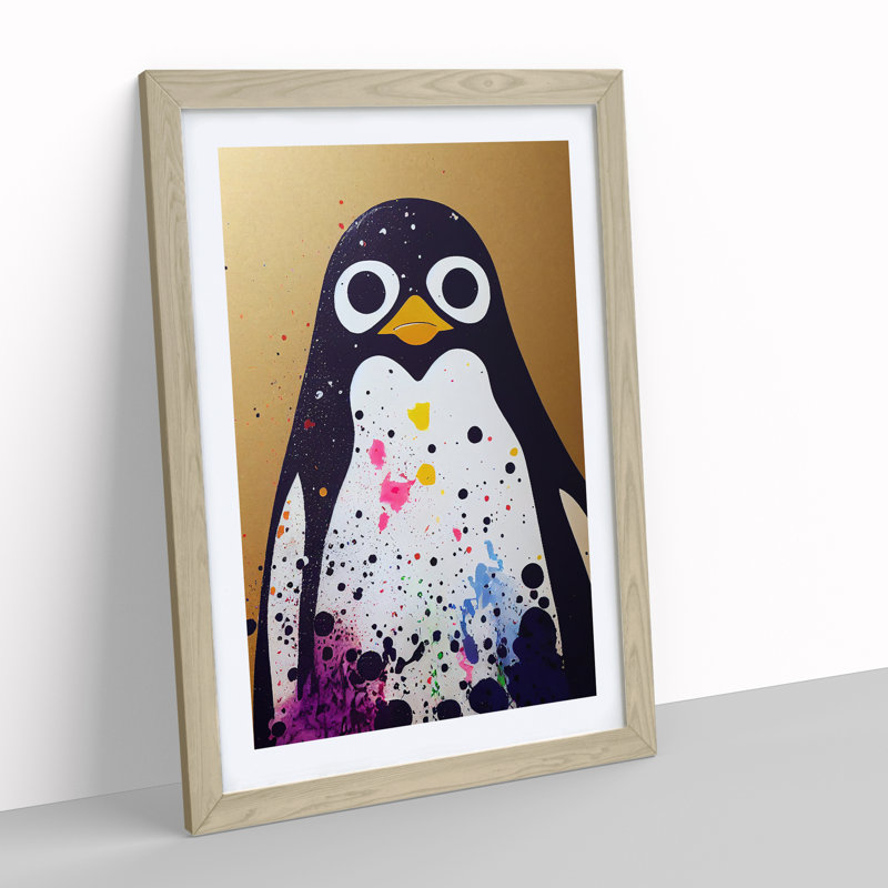 Penguin No.3 - Framed Print, 64cm H x 46cm W x 2cm D, Oak