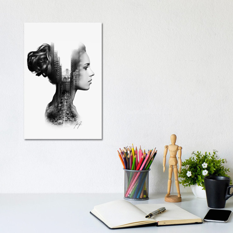 Impression d’art graphique « profile I » par Kathrin Federer, H 12 po x l 8 po x P 0,75 po, Toile tendue, Pas de tapis