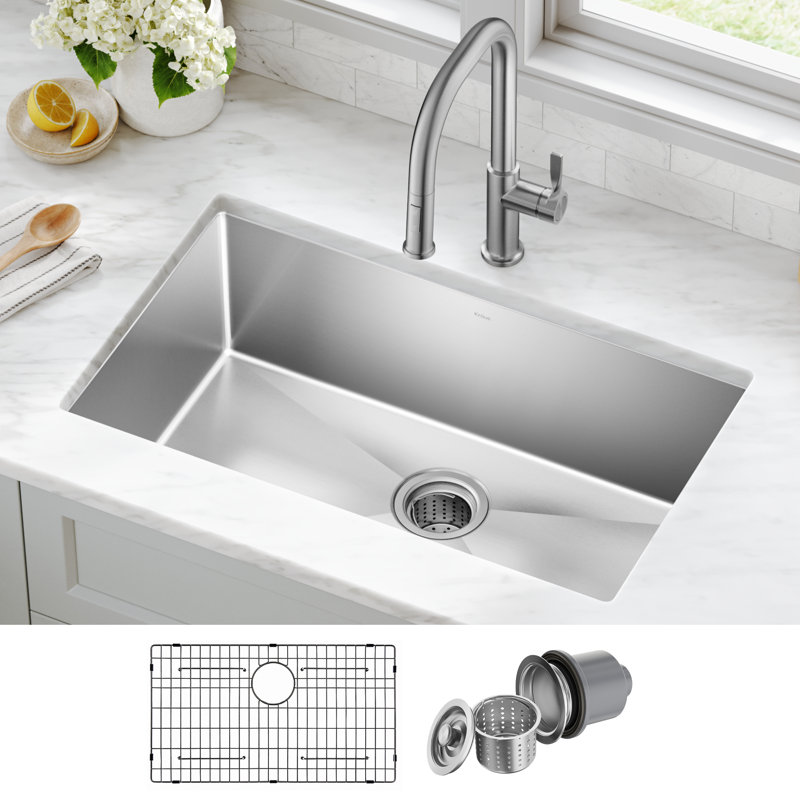 KRAUS Standart PRO™ Undermount 16 Gauge Stainless Steel Kitchen Sink, 10" H x 18" W x 30" L