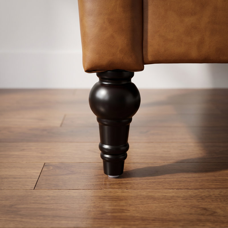 Ensemble canapé et fauteuil de salon Regency en cuir PU capitonné avec structure en bois massif, Tanné