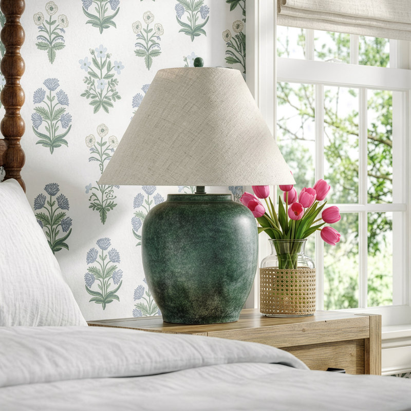 Trini Kiku Table Lamp, Wheat, Green