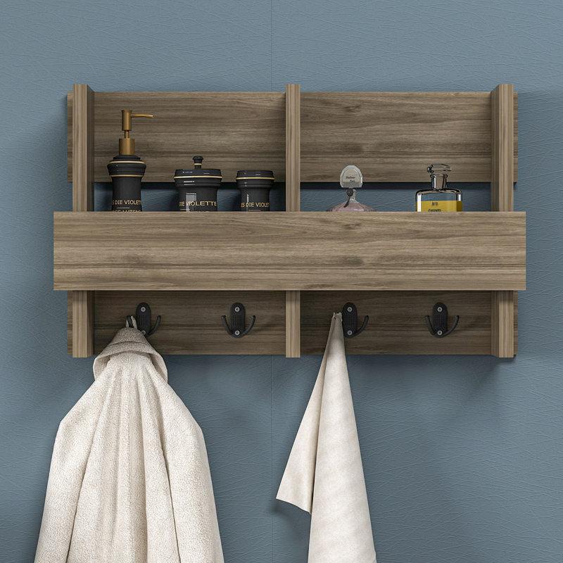 Blanford Accent Shelf with Hooks, Walnut