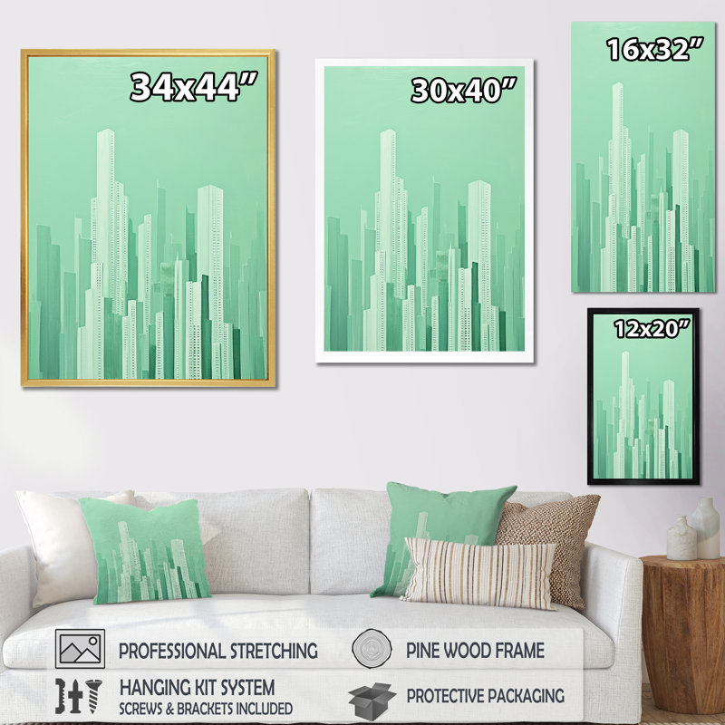 Édifice de gratte-ciel Mint, H 32 po x l 16 po x P 1 po, Cadre doré simple