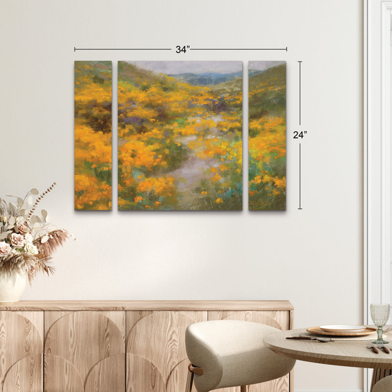 Ensemble de 3 panneaux d'art mural - "Golden Explosion" par Christine Debrosky 