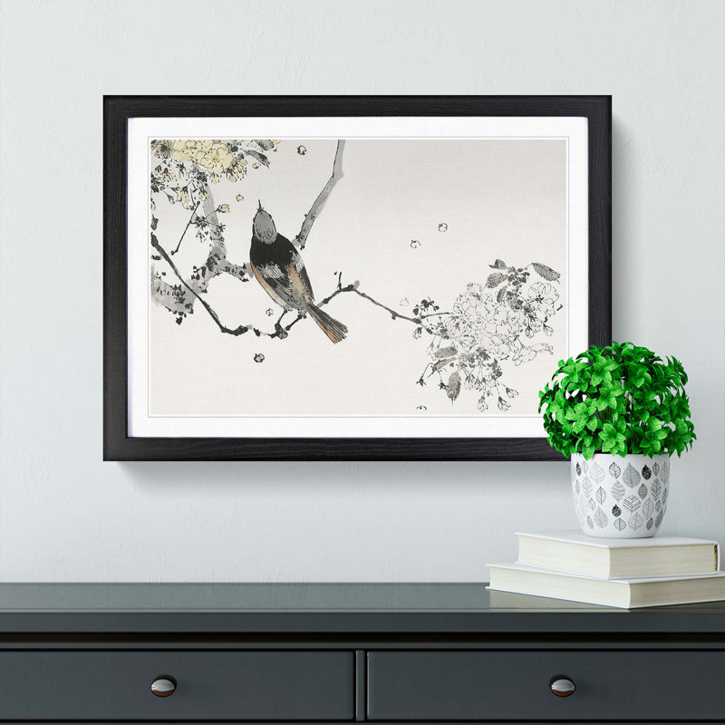 Japanese Swallow by Watanabe Seitei - Framed Print, 62cm H x 87cm W x 2cm D, Black Framed