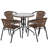 28'' Round Glass Table with Rattan Edging and 4 Rattan Stack Chairs-743294981