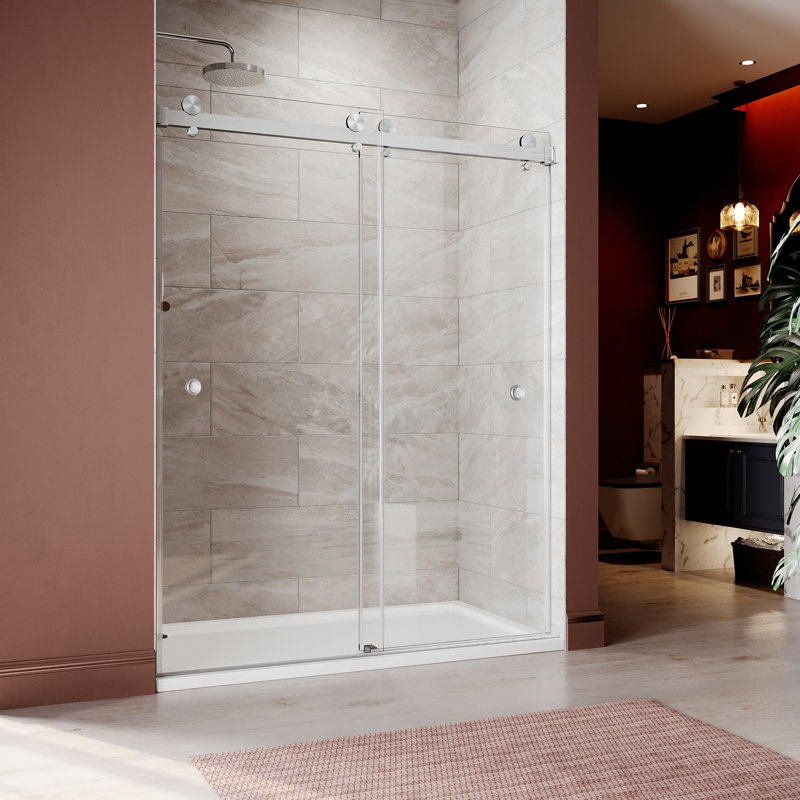 Royal 56 to 60 in. x 76 in. H Frameless  Double Sliding Shower Door with Two Finger Pulls in Brushed Nickel and 3/8 in. (10mm) Clear Glass