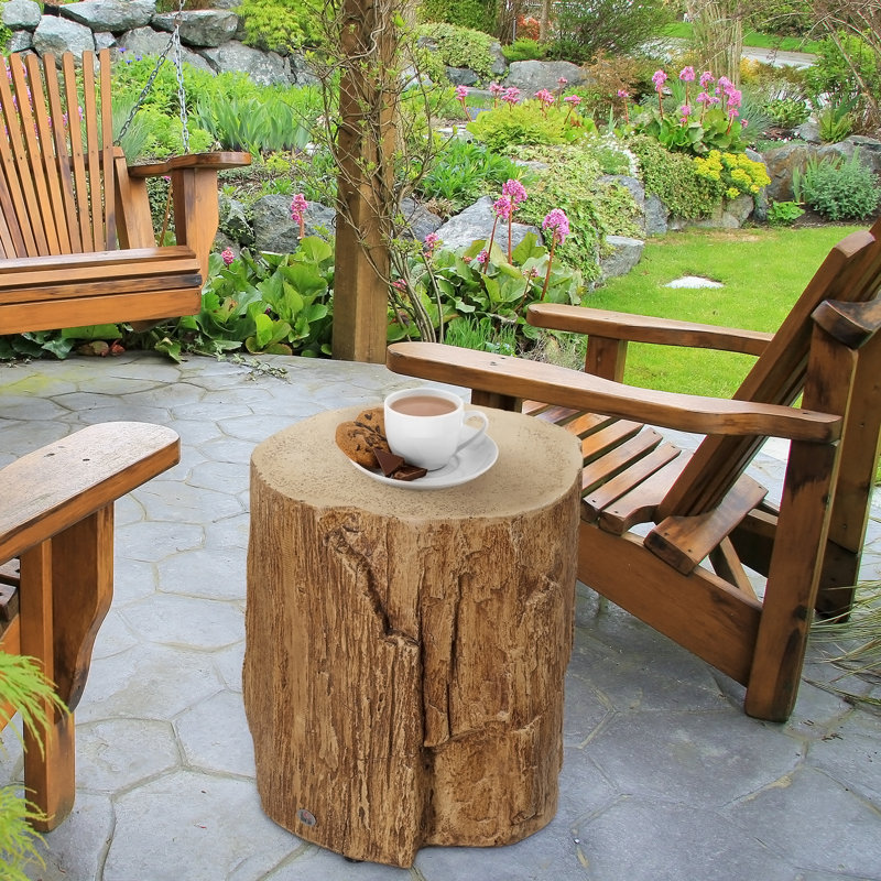Tree Stump Stool, Decorative Side Table, Concrete End Table With Wood Grain Finish